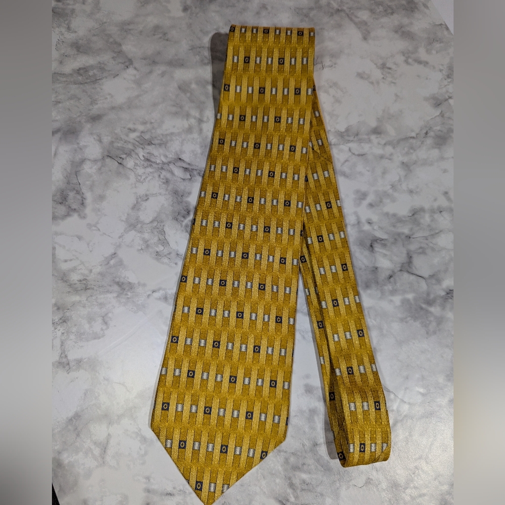 Jos. A. Bank Corporate Collection Men's Silk Tie Gold Blue Geometric *GUC